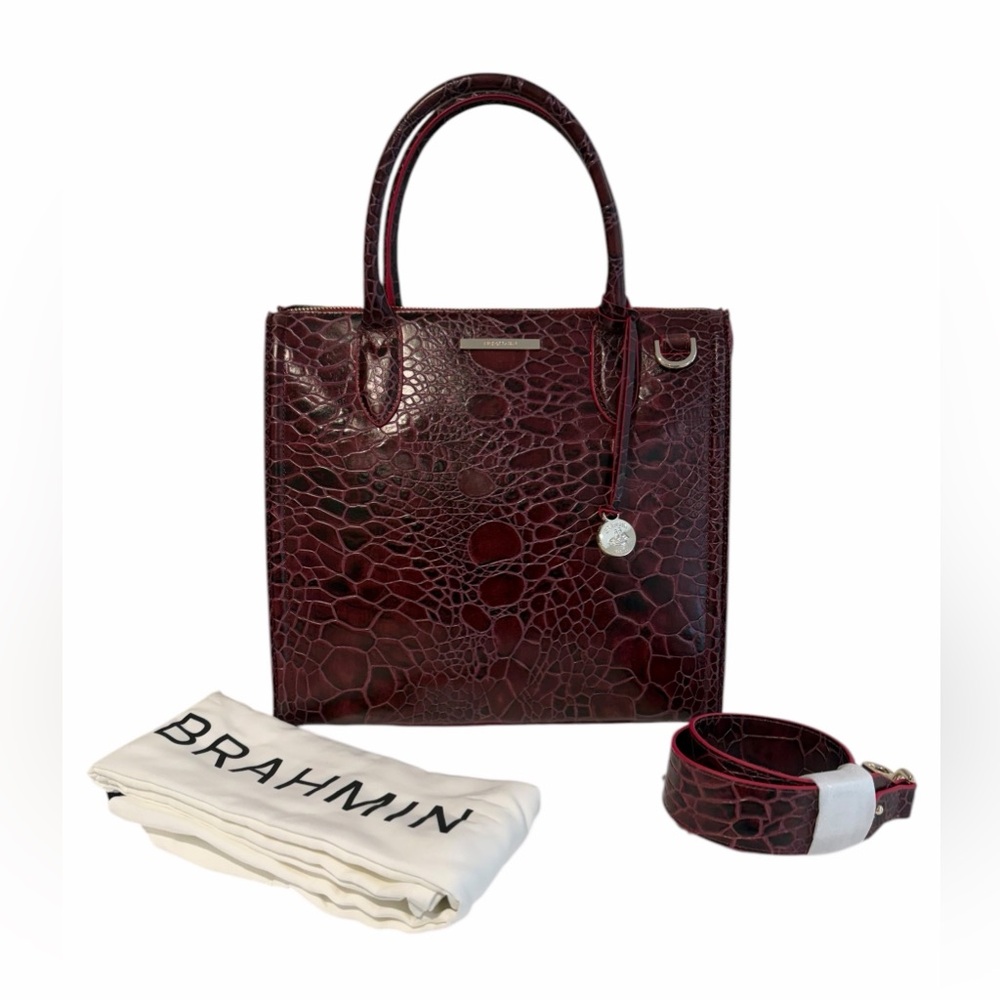 Brahmin Caroline Satchel Red Glissandro Croc Embossed Leather NWT